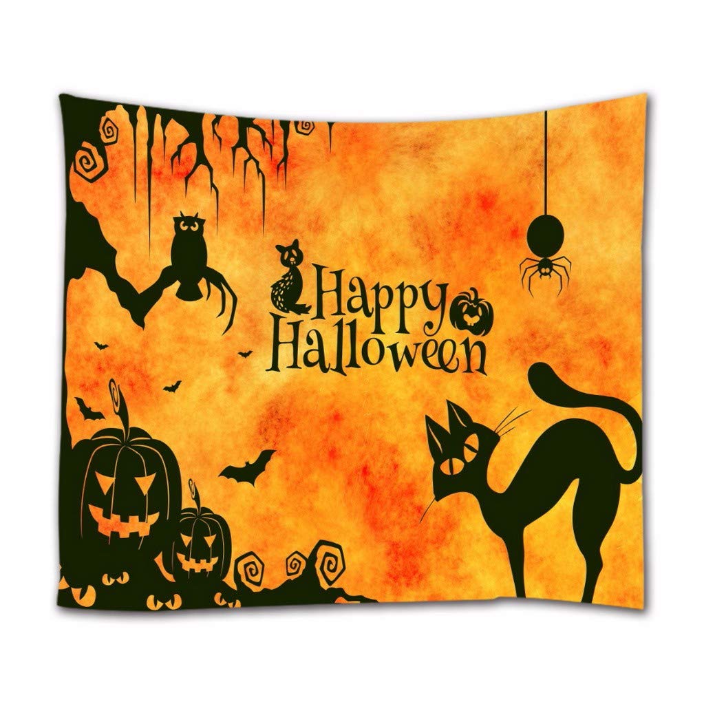 Happy Halloween Cat Owl Pumpkin Spider Bat Themed Fabric Wall Hanging Tapestry - Holiday Home Decor for Bedroom, Living Room, Dorm | Spooky Seasonal Wall Art & Mural Curtain for Halloween Party Decorations