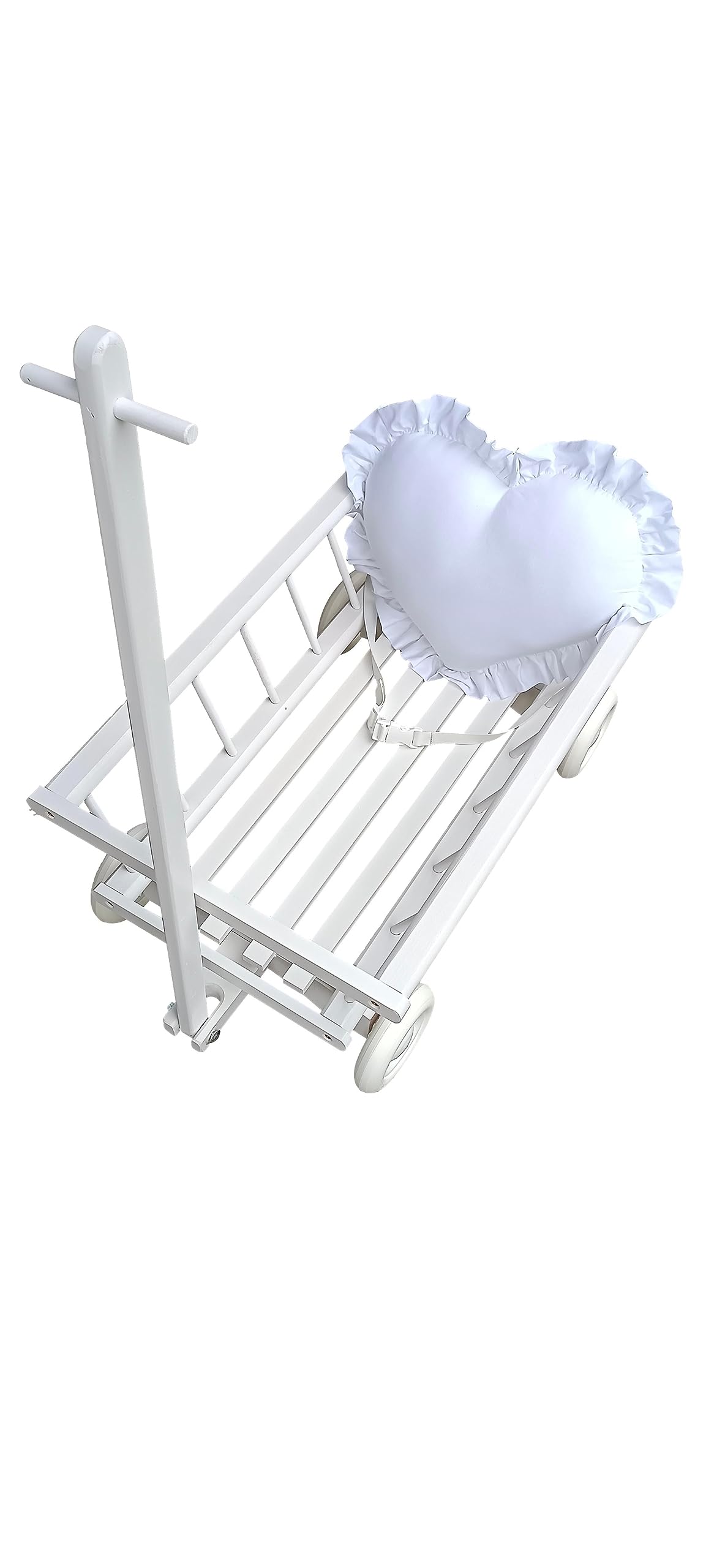 Premium Wooden Wagon MIKUS - Safe & Beautiful Flower Girl Wagon for Weddings, Baby Showers & Outdoor Events | White Fluff Color with Wooden Wheels & Tires | Perfect for Decorations, Photography & Garden Use