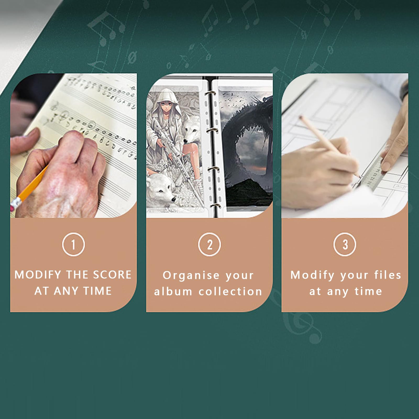 12-Piece Clear Binder Pockets for Sheet Music & Documents - A4 Size, 4-Page Display, 48-Page Capacity - Compatible with 2/3/4-Ring Binders | Perfect for Organizing Piano Music, School Work & Office Files