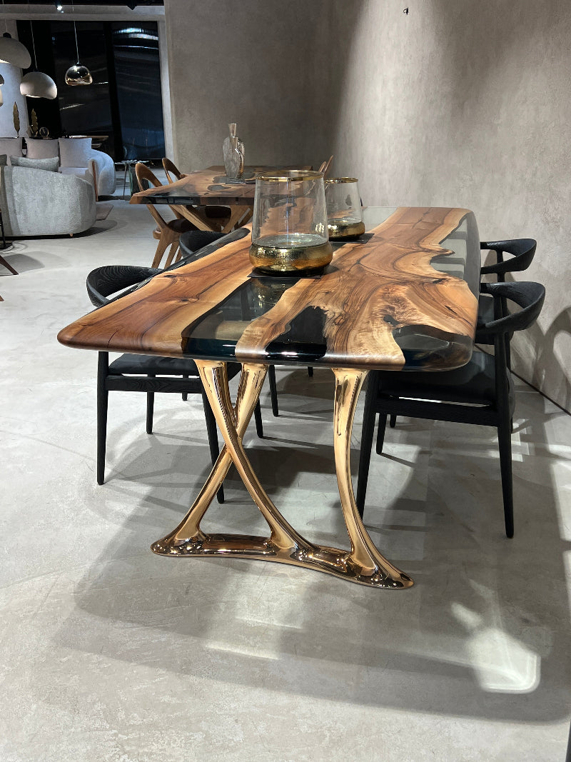 Custom Epoxy Resin Dining Table - Handmade Osso Wood & Resin Live Edge Table for Modern Dining Room, Kitchen, Restaurant & Office Decor