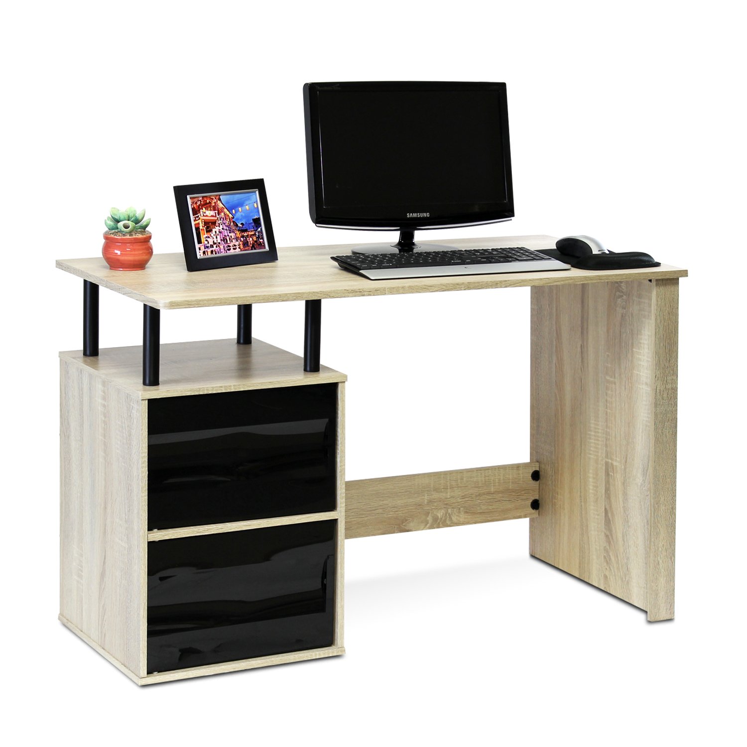 Furinno Ubah NT13008 No Tools Assembly Contemporary Computer Desk, Sonoma Oak/Black - Perfect for Home Office, Study & Small Spaces