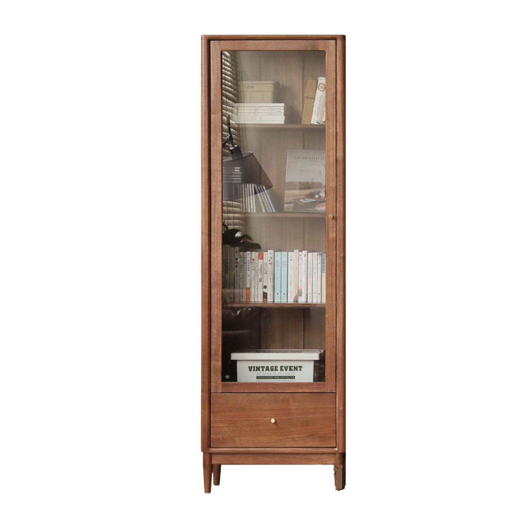 23.6x12.6x74.8 inch/ 60x32x190сm/ Rich Dark Walnut color/ Black walnut bookcase with door