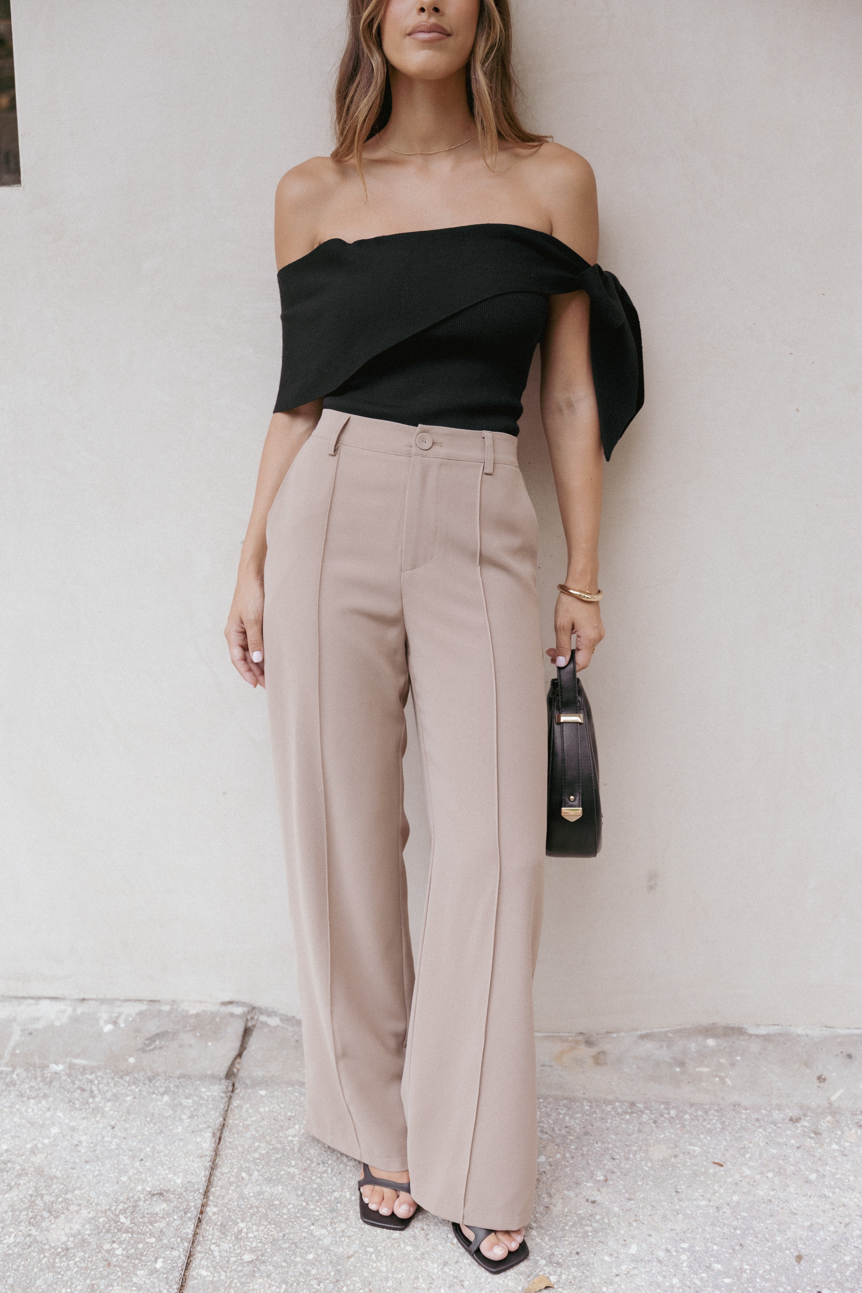 Celia Pants for Women - High Waisted Stretch Mocha Brown Casual Trousers | Comfortable Office Work Pants & Everyday Lounge Wear