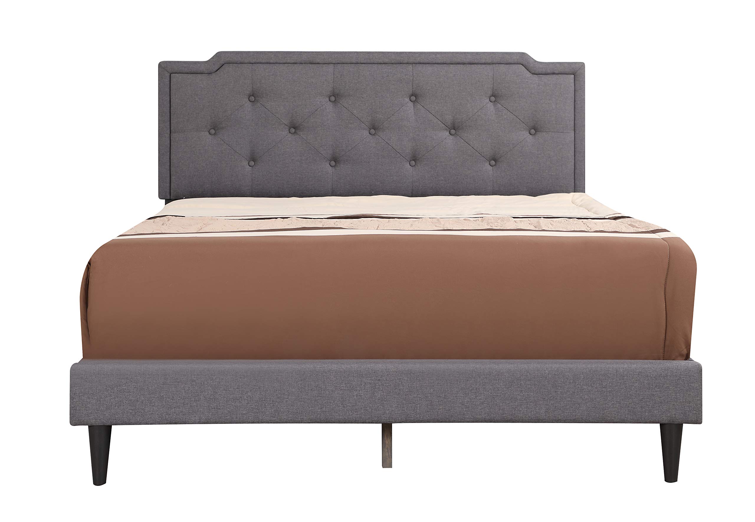 Glory Furniture DEB Queen Size Bed Frame with Headboard - Modern Gray Upholstered Platform Bed for Bedroom, Guest Room, or Dorm