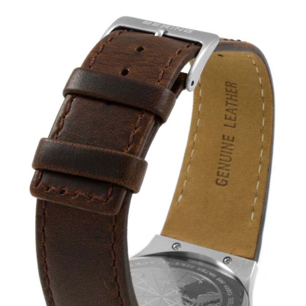 BERING Classic 13841-505 Brown Leather Strap Men's Watch | Waterproof Analog Quartz Wristwatch for Business, Casual & Formal Occasions
