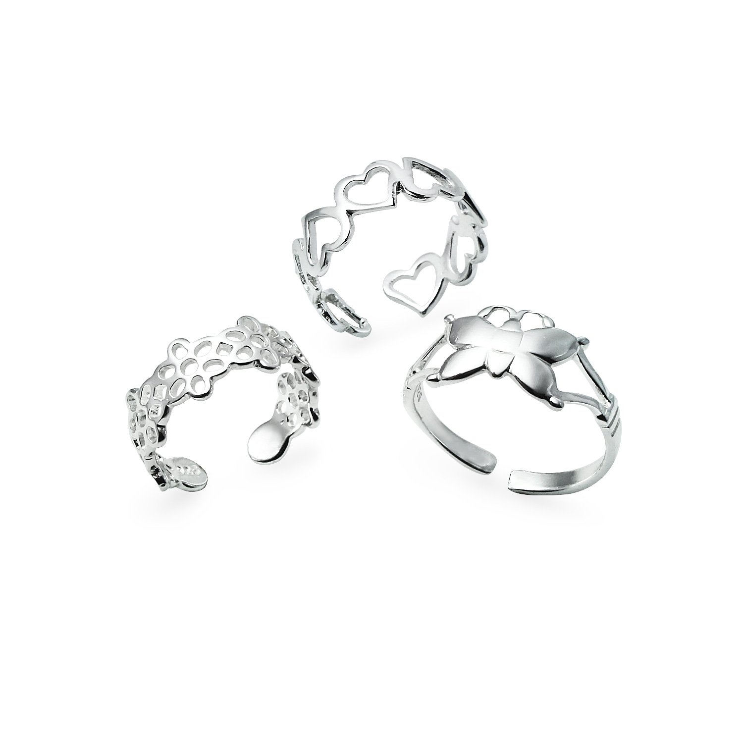 Sterling Silver Toe Rings for Women - 3 Piece Adjustable Open Toe Ring Set - Elegant Foot Jewelry for Beach, Summer & Pedicure Days