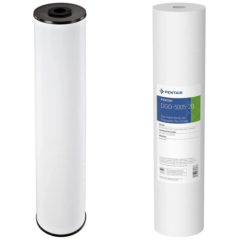 Pentair Pentek RFFE20-BB 20-Inch Whole House Water Filter Cartridge - Radial Flow Iron Reduction & DGD-5005-20 Sediment Filter - Ideal for Well Water, Hard Water Treatment in Homes, Farms, and RV Use