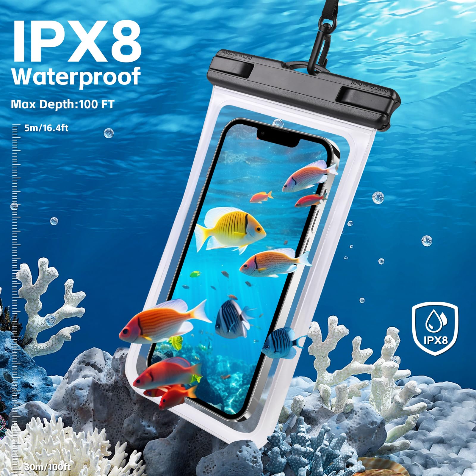 2 Pack IPX8 Waterproof Phone Pouch for iPhone 15 14 13 12 Pro Max Plus & Samsung Galaxy - Underwater Dry Bag for Swimming, Kayaking, Beach & Cruise - Clear Phone Case Fits Up to 7.2 Inch Smartphones