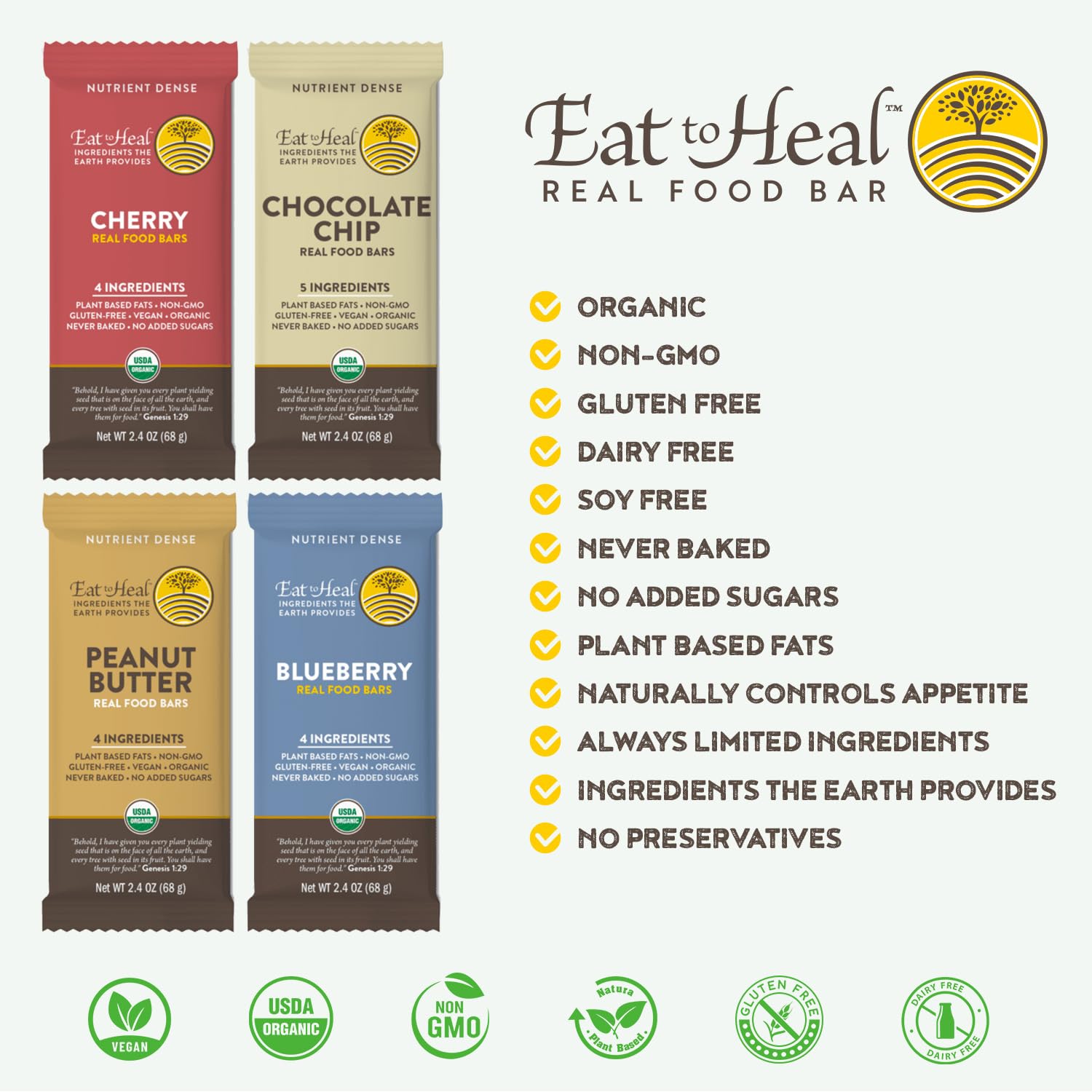 Organic Blueberry Protein Bars - Vegan, Gluten-Free, Non-GMO, Low Sugar Snacks | Plant-Based Real Food Bar for Energy & Recovery | Perfect for Hiking, Workouts & Healthy On-the-Go Snacking