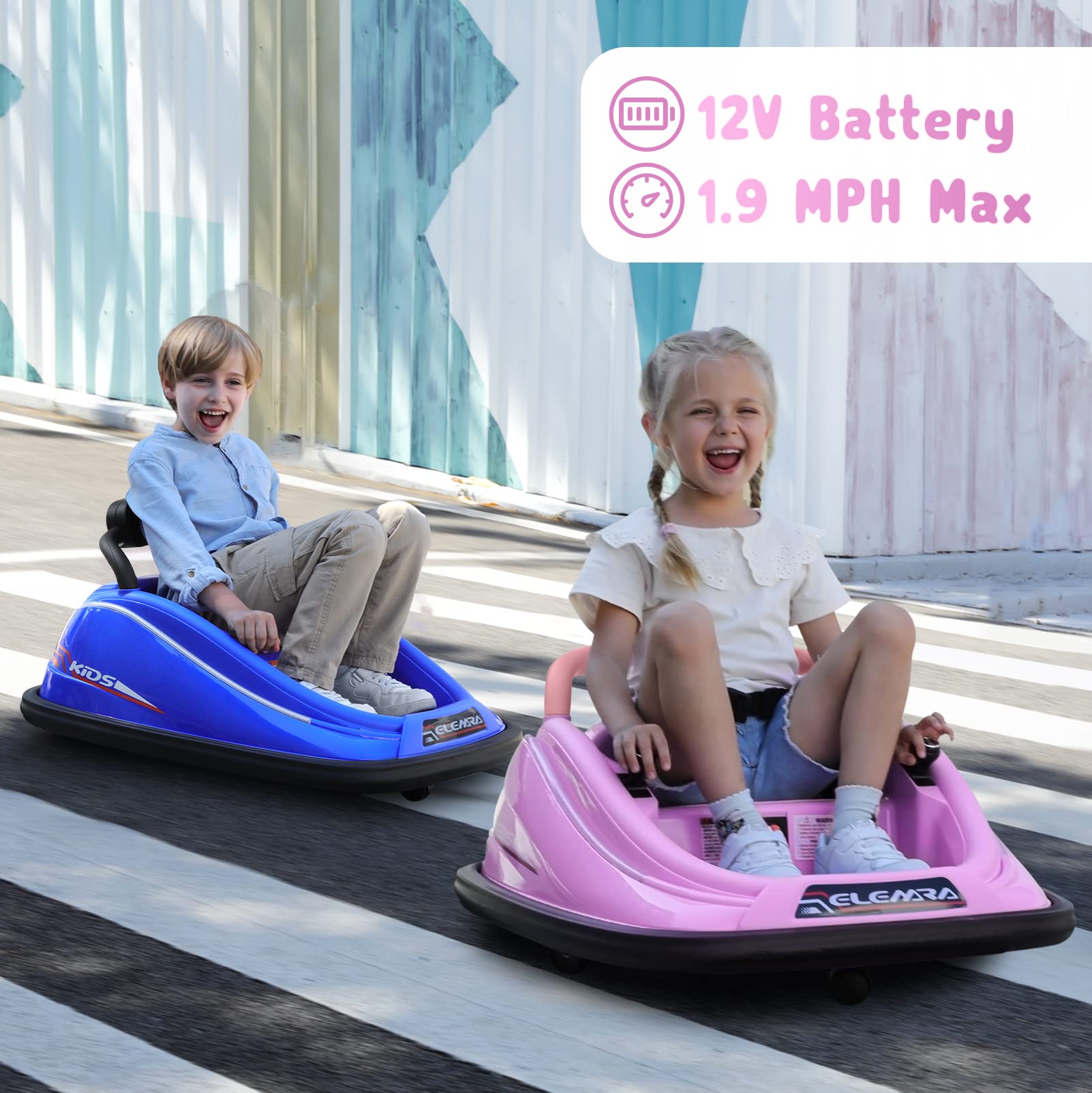 ELEMARA 12V Electric Bumper Car for Toddlers & Kids - Remote Control Ride-On Toy with 2 Speed Modes, Safety Belt, LED Lights & DIY Stickers - Large Purple Bumper Car for Indoor/Outdoor Play, Birthday Gifts & Family Fun