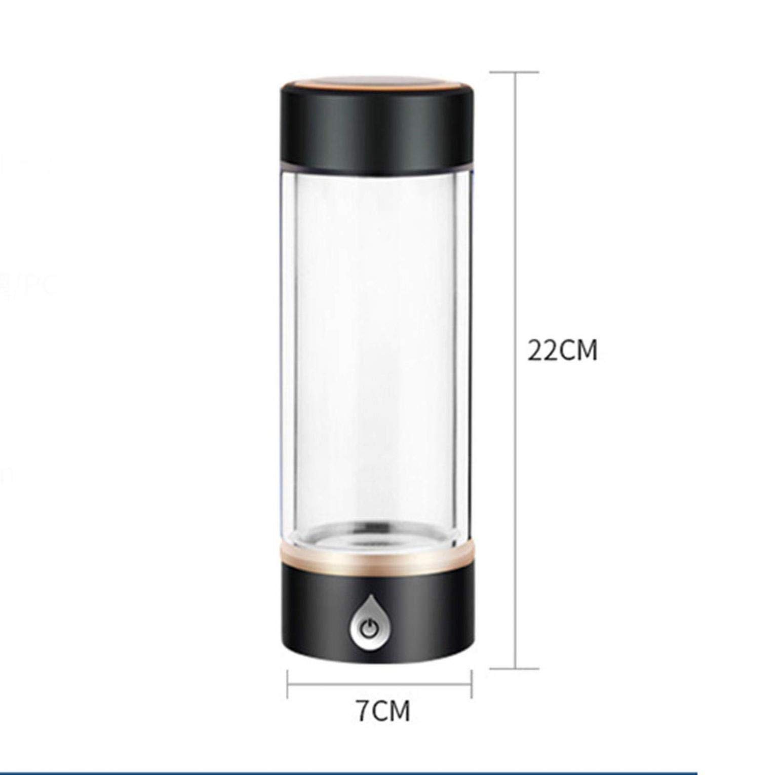 Portable 380ml Hydrogen-Rich Alkaline Water Bottle with USB Charging - Glass Travel Water Cup for Outdoor, Sports & Daily Hydration - Black