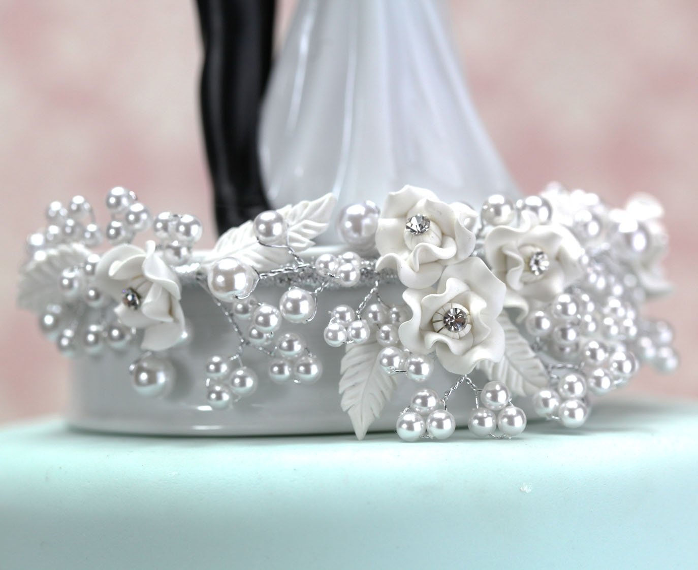 Romantic Gay Rose Pearl Wedding Cake Topper - Silver or Gold - Perfect for Same-Sex Weddings, Anniversary Cakes & LGBTQ+ Celebrations