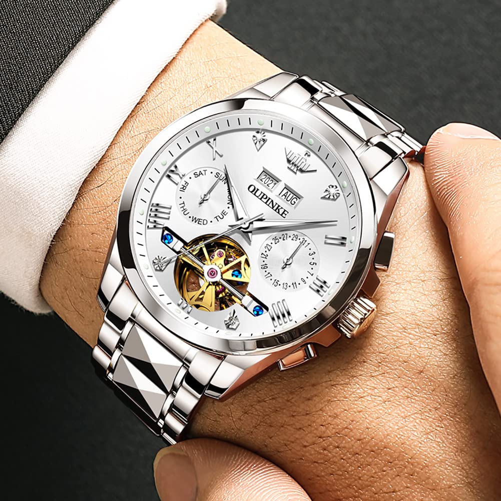 Premium Automatic Skeleton Self-Winding Dress Watch for Men - Waterproof Business Wristwatch with Luminous Tungsten Case - Perfect for Formal Events, Office Wear & Special Occasions