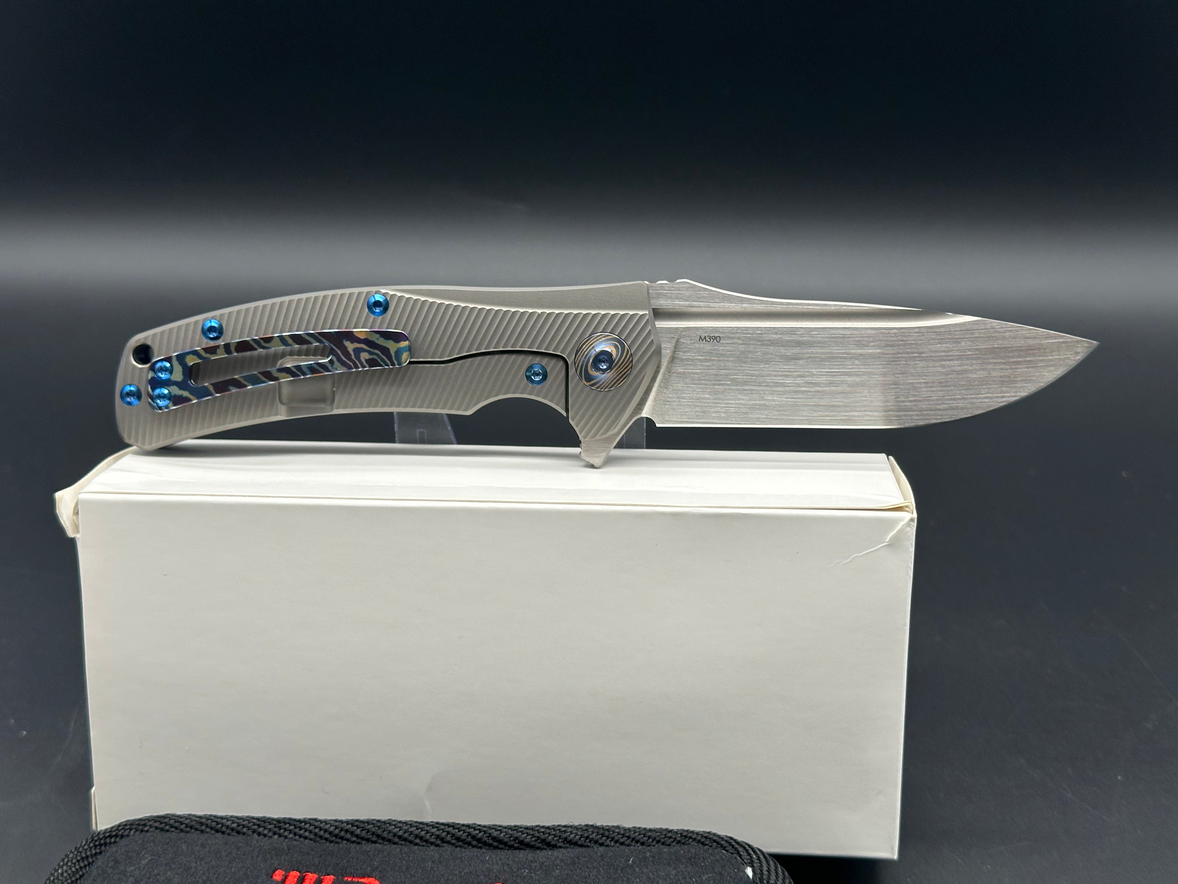 Reate Horizon D Titanium Folding Knife with Marble Carbon Fiber Scales & Real Timascus Clip - EDC, Outdoor, Camping, Survival Gear