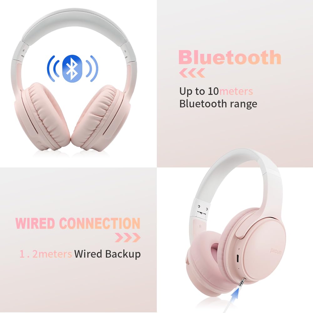 SLuB Wireless Over-Ear Headphones with Bluetooth 5.0, Foldable Design, HD Stereo Sound & Built-in Mic, 30H Battery Life - Perfect for Phone Calls, Gaming, TV Watching, Office Work & Travel (Pink)