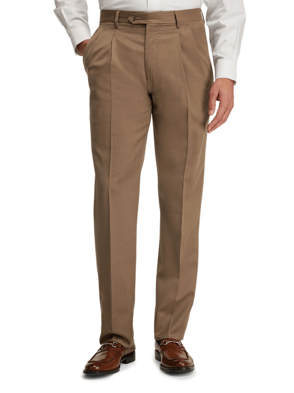 Premium Wool Gabardine Dress Pants for Men - Light Brown Classic Office & Business Casual Trousers