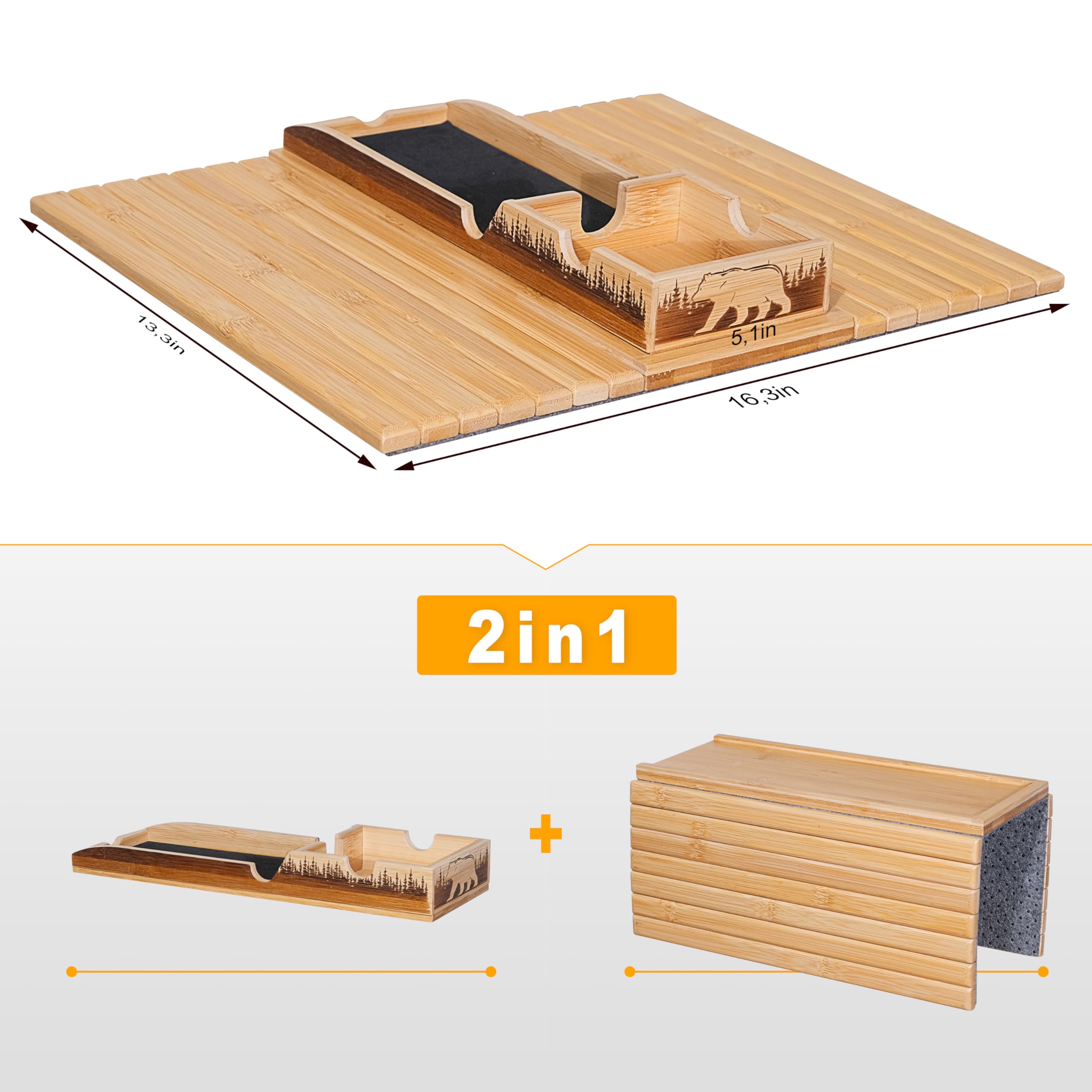 Bamboo Couch Cup Holder Tray - Sofa Arm Table & Side Table for Living Room Furniture | Home Decor Accessories, Couch Organizer, TV Snack Tray - Perfect for Movie Nights & Relaxing in Living Room