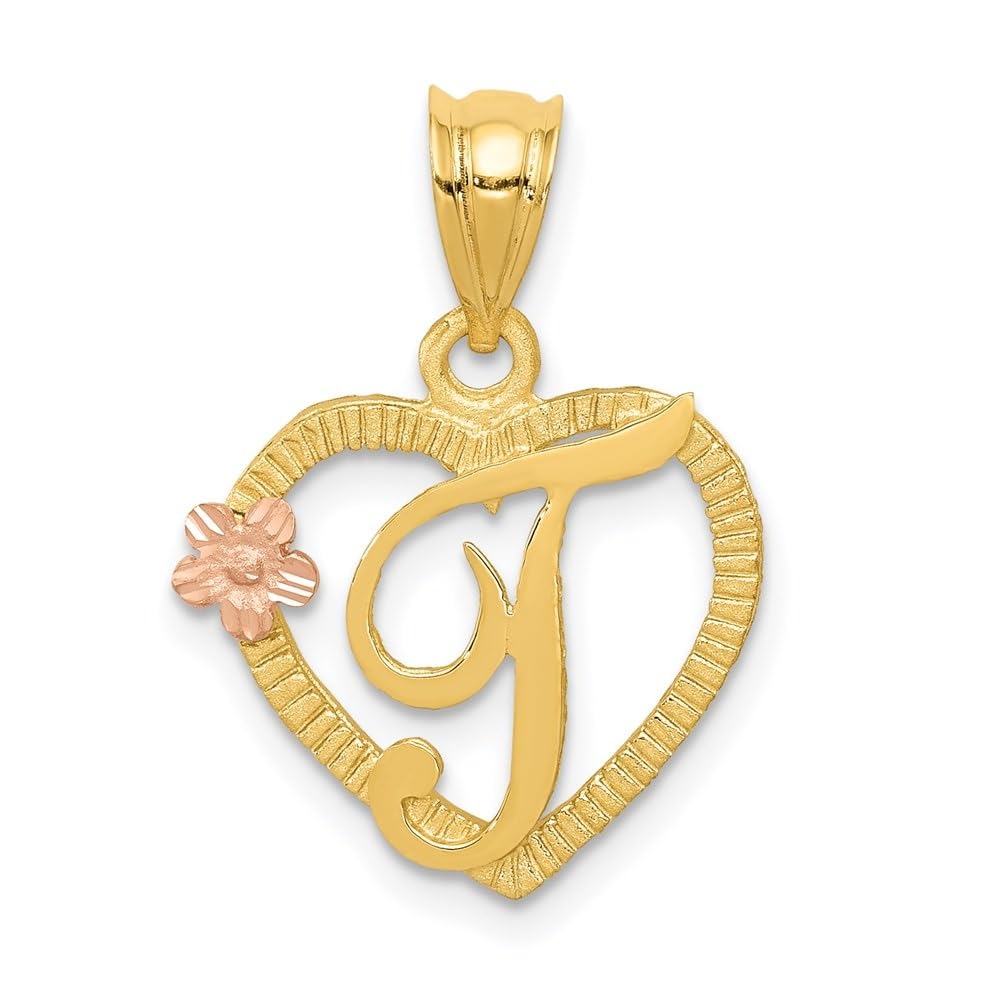 14k Gold Two-Tone Heart Letter T Initial Pendant Necklace - Personalized Name Jewelry Gift for Women & Girls - Valentine's Day, Birthday, Anniversary Present