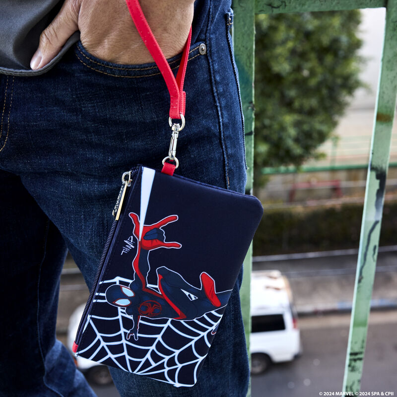 Loungefly Spider-Verse Miles Morales Suit Nylon Zipper Pouch Wristlet - Stylish Marvel Comics Accessory for Cosplay, Conventions & Everyday Use