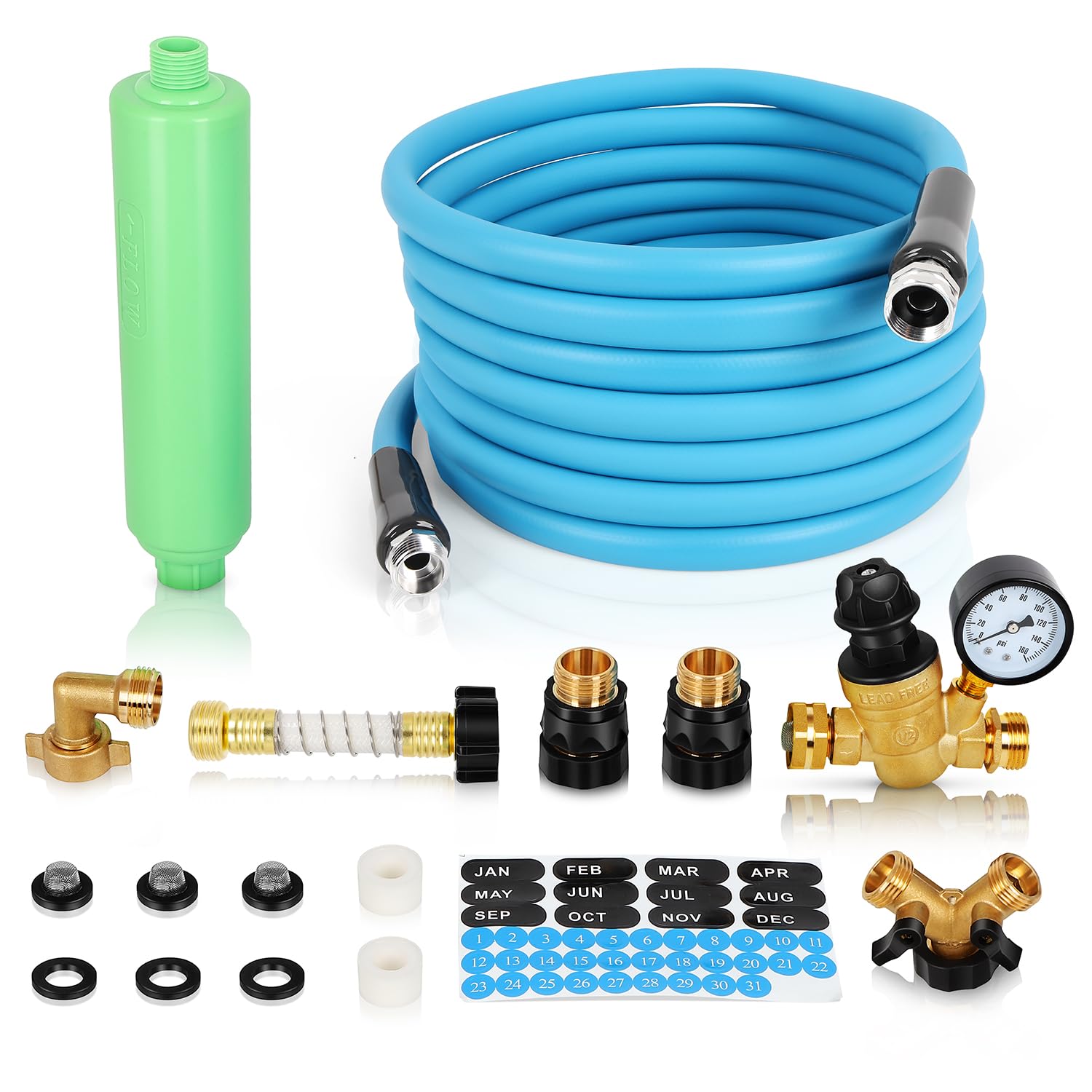RV Fresh Water Kit with Filter & Pressure Regulator - Camping & Outdoor Use