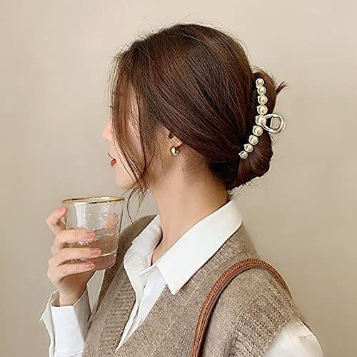 SOWUNO 4PCS Metal Hair Claw Clips with Fake Pearls - Elegant Non-Slip Barrettes for Women with Thick Hair - Perfect for Updos, Ponytails and Everyday Hairstyles
