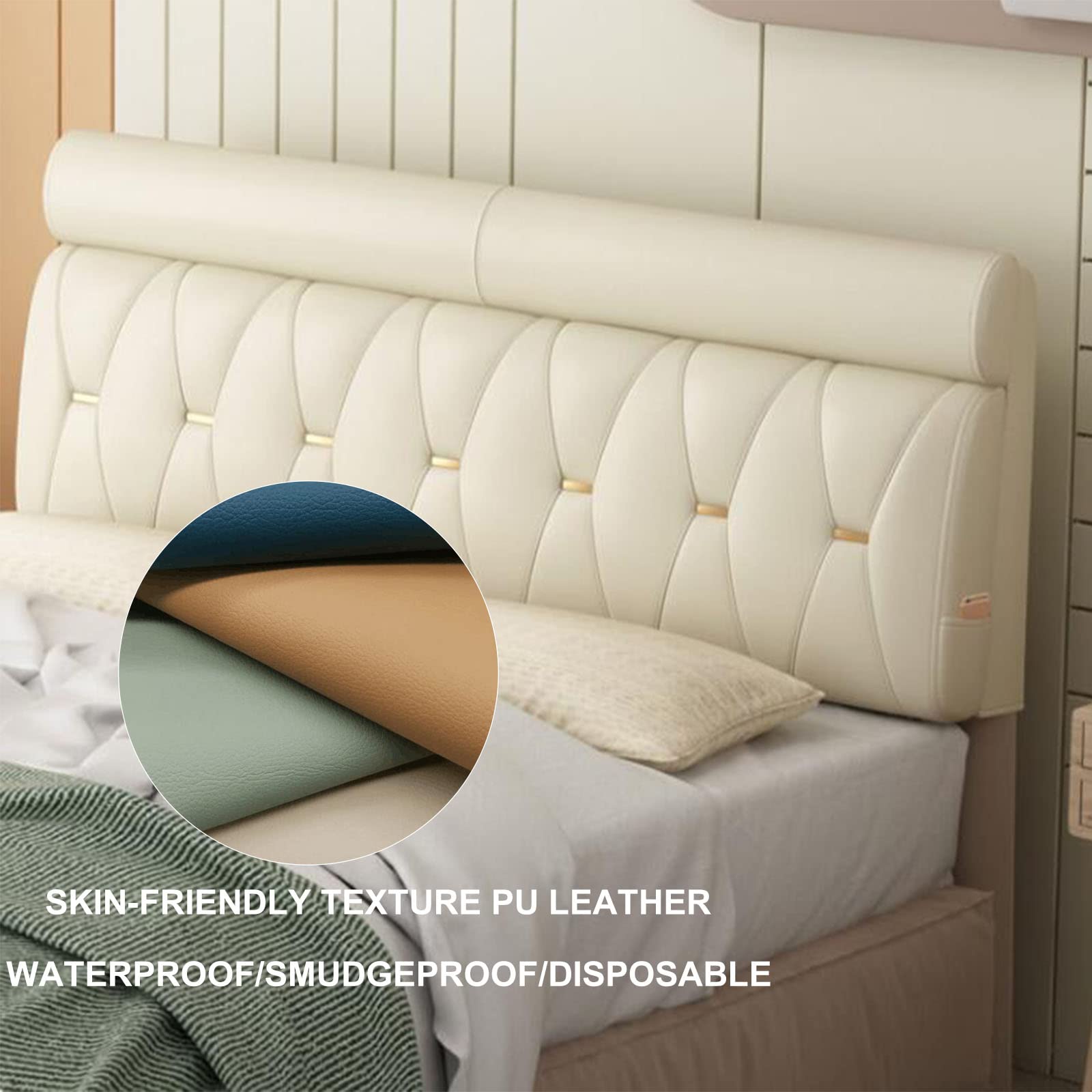 Modern Button-Tufted King Size Headboard - 12cm Thick Premium Wipeable PU Leather Upholstered Bed Headboard with Self-Adhesive Backing (100cm/39.3