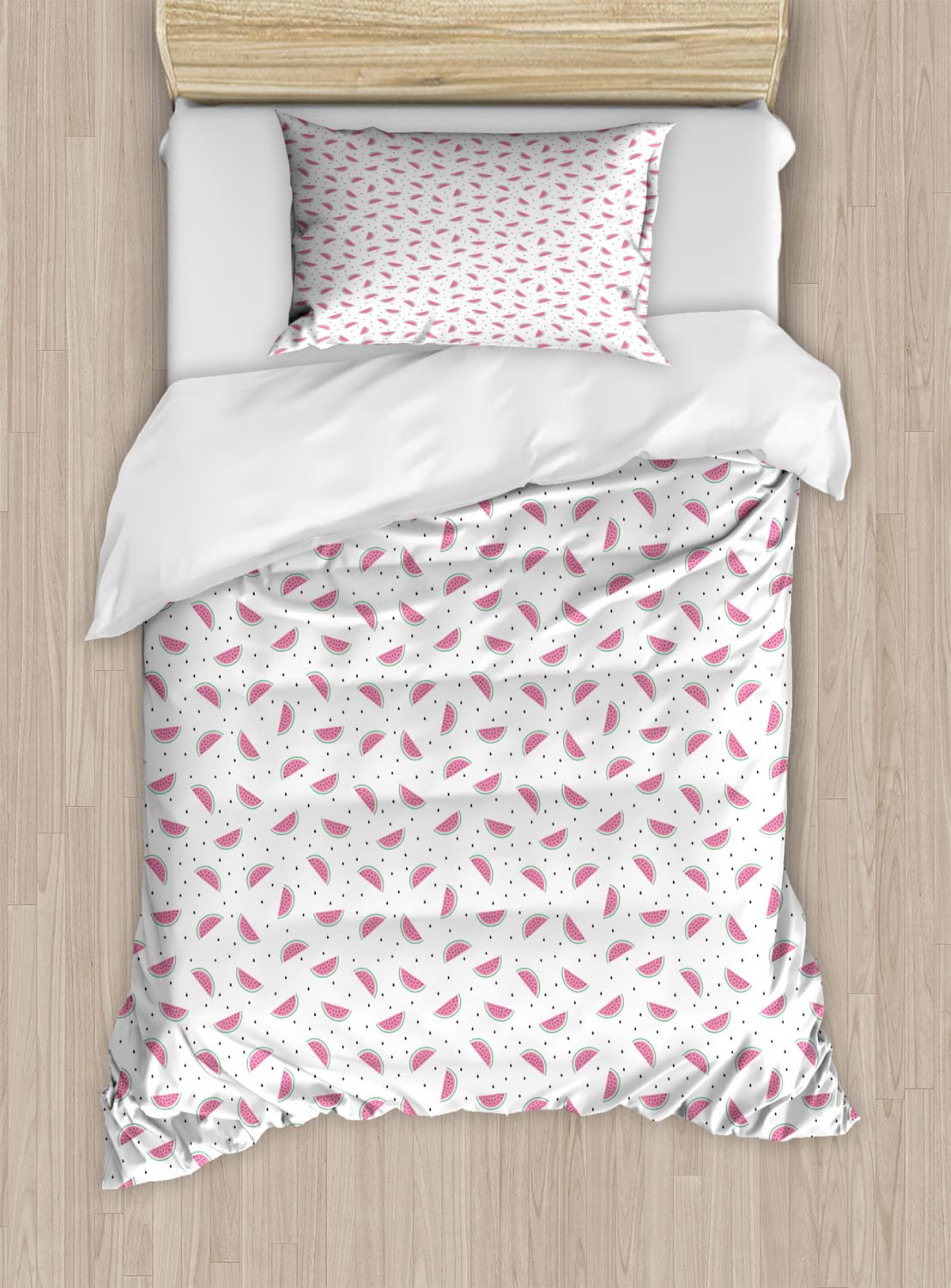 Ambesonne Watermelon Duvet Cover Set - Queen Size 2-Piece Bedding with 4 Pillowcases, Colorful Summer Theme Doodle Watermelon & Raindrop Design - Perfect for Guest Rooms, Kids' Bedrooms & Summer Home Decor