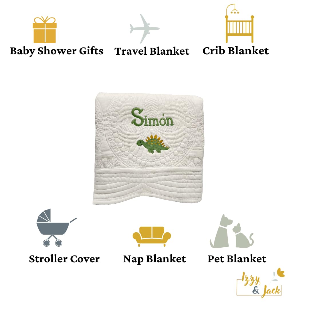 Personalized Baby Name Blanket - Custom Monogram Blanket for Baby Girl & Boy | Soft & Cozy Baby Dino Design | Perfect for Nursery, Photo Shoots & Gift Giving