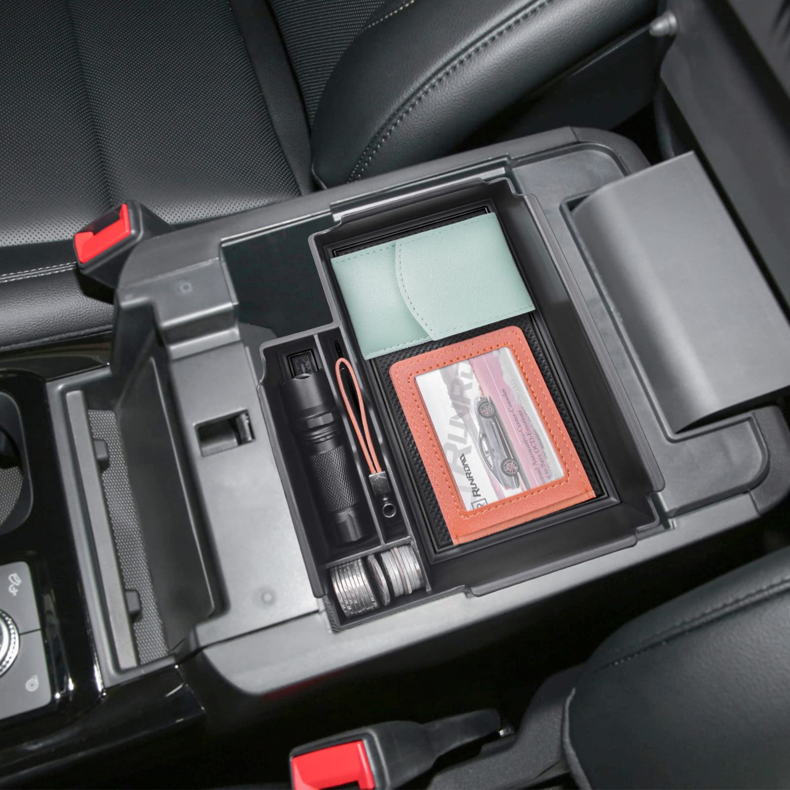 Premium ABS Center Console Organizer Tray for Ford Explorer 2020-2025 - Black Armrest Storage Box with Dividers | Perfect for Road Trips, Daily Commutes & Car Organization Accessories