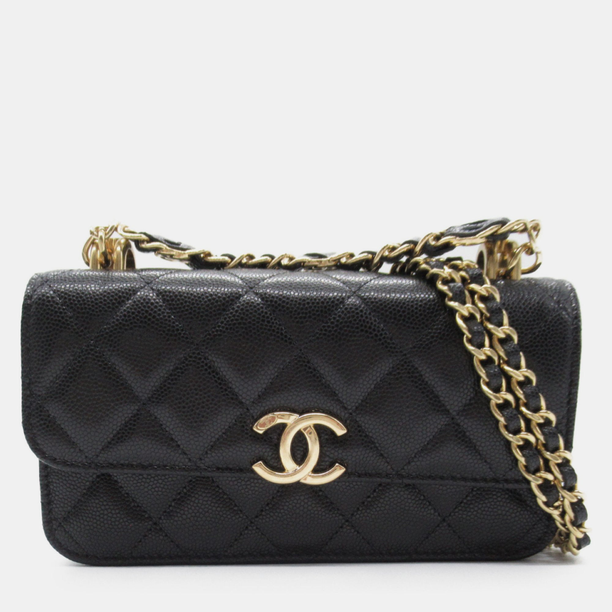 Luxury Black Caviar Quilted Chain Link Clutch Bag with Detachable Shoulder Strap - Elegant Evening Clutch for Women, Perfect for Parties, Weddings & Special Occasions