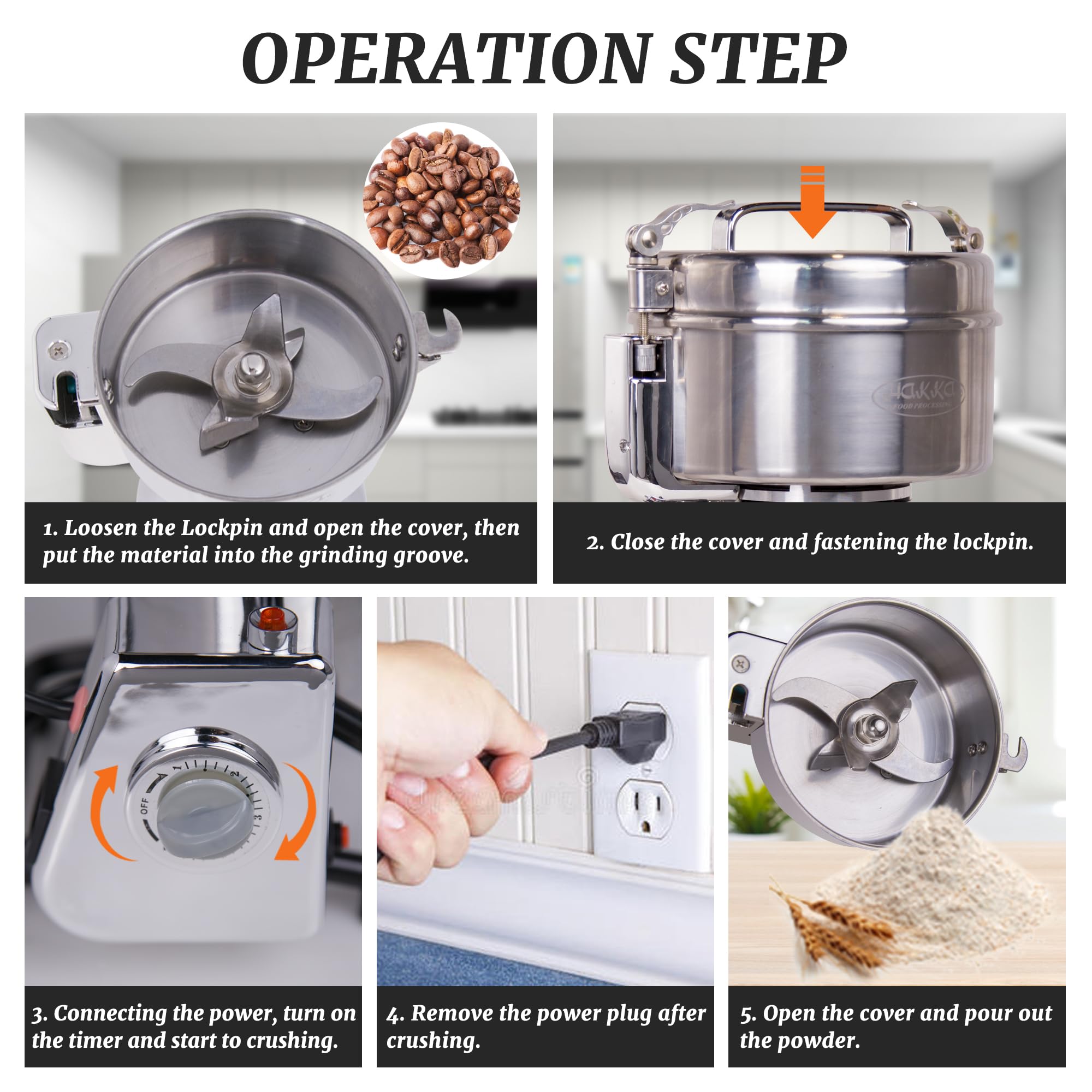 500g Electric Grain Grinder - 2000W High-Speed Stainless Steel Commercial Powder Mill for Coffee Beans, Spices, Herbs & Dry Ingredients | Swing-Type Pulverizer Machine for Home & Commercial Kitchens