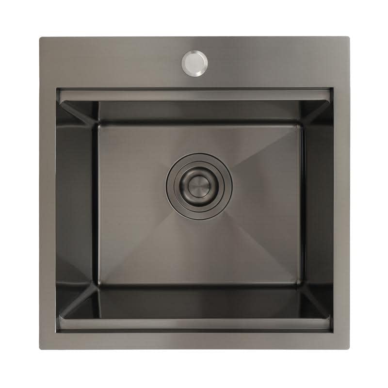 STARSTAR 15x15x9 Inch Black Matte Stainless Steel Single Bowl Kitchen Sink - Drop-in/Topmount Workstation Sink with Grid, Dark Cutting Board & Strainer - Perfect for Kitchen, Bar, Laundry, Office & Outdoor Use