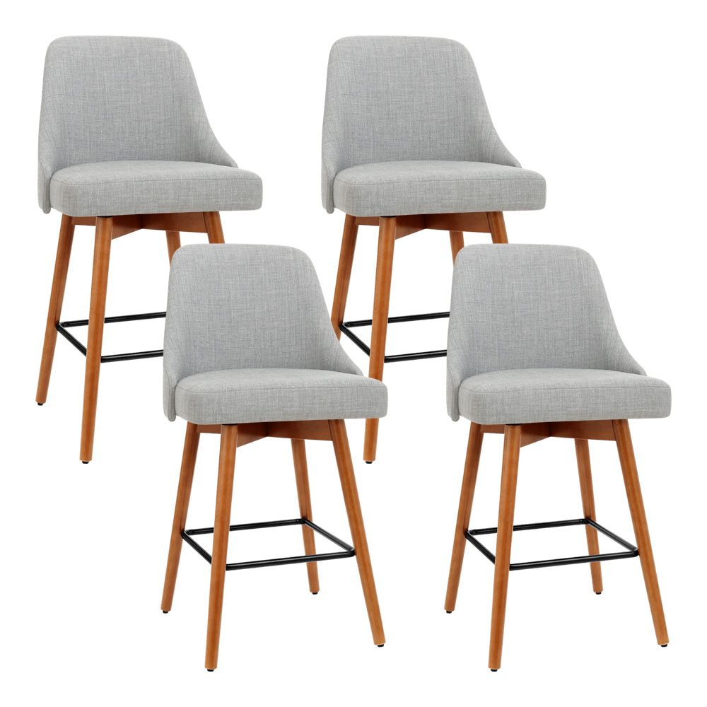 4 Swivel Bar Stools with Wooden Seat in Grey - Perfect for Kitchen Island, Breakfast Bar, and Home Decor