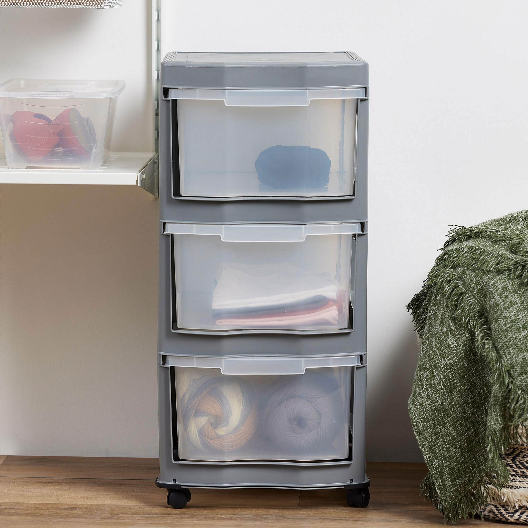 3-Tier Plastic Storage Organizer with Drawers - Gray (3 Pack) - Perfect for Bedroom, Bathroom, and Office Organization