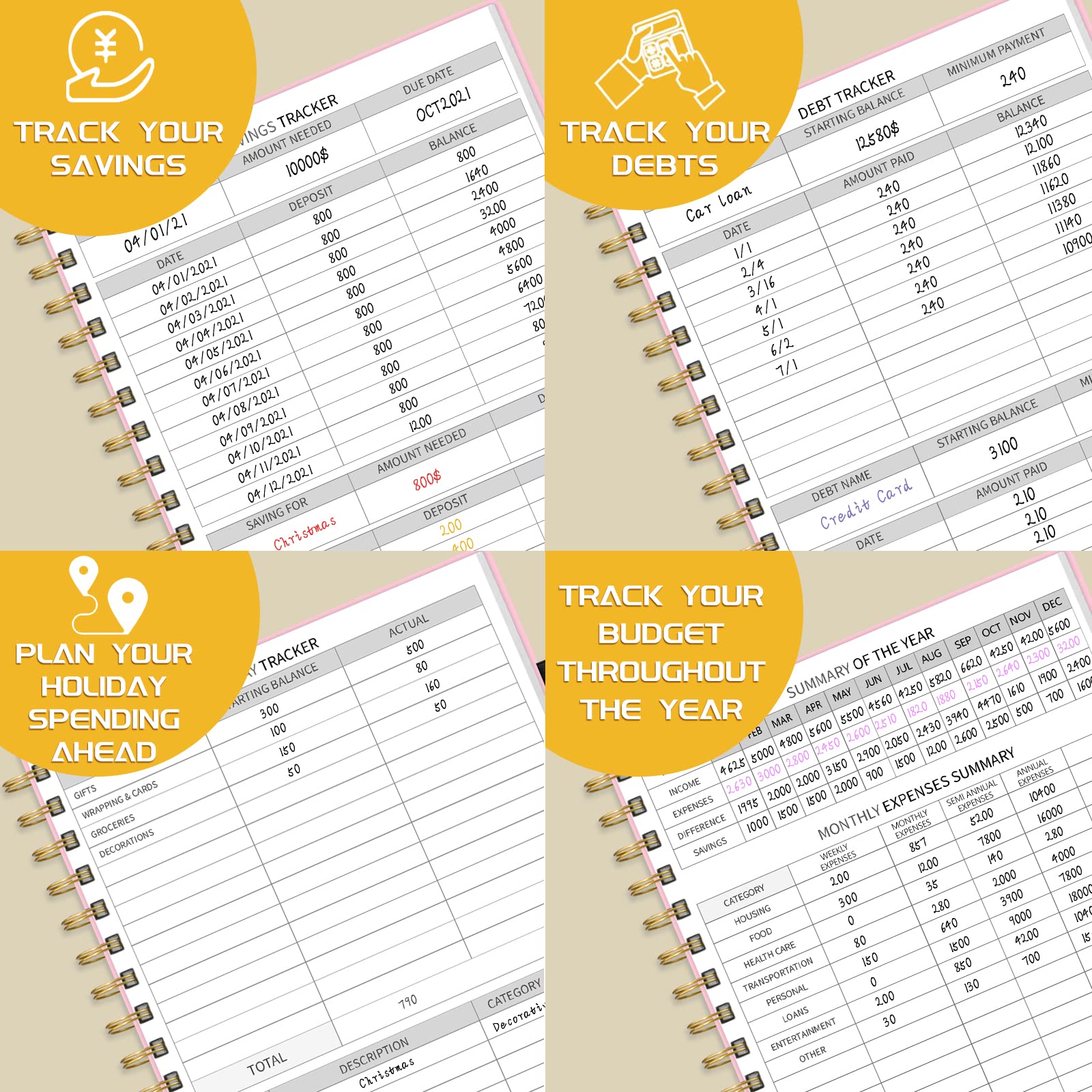 2025-2026 Budget Planner - Monthly Bill Organizer with Pockets | Undated Financial Planner with Expense Tracker Notebook & Budgeting Journal | Large 7