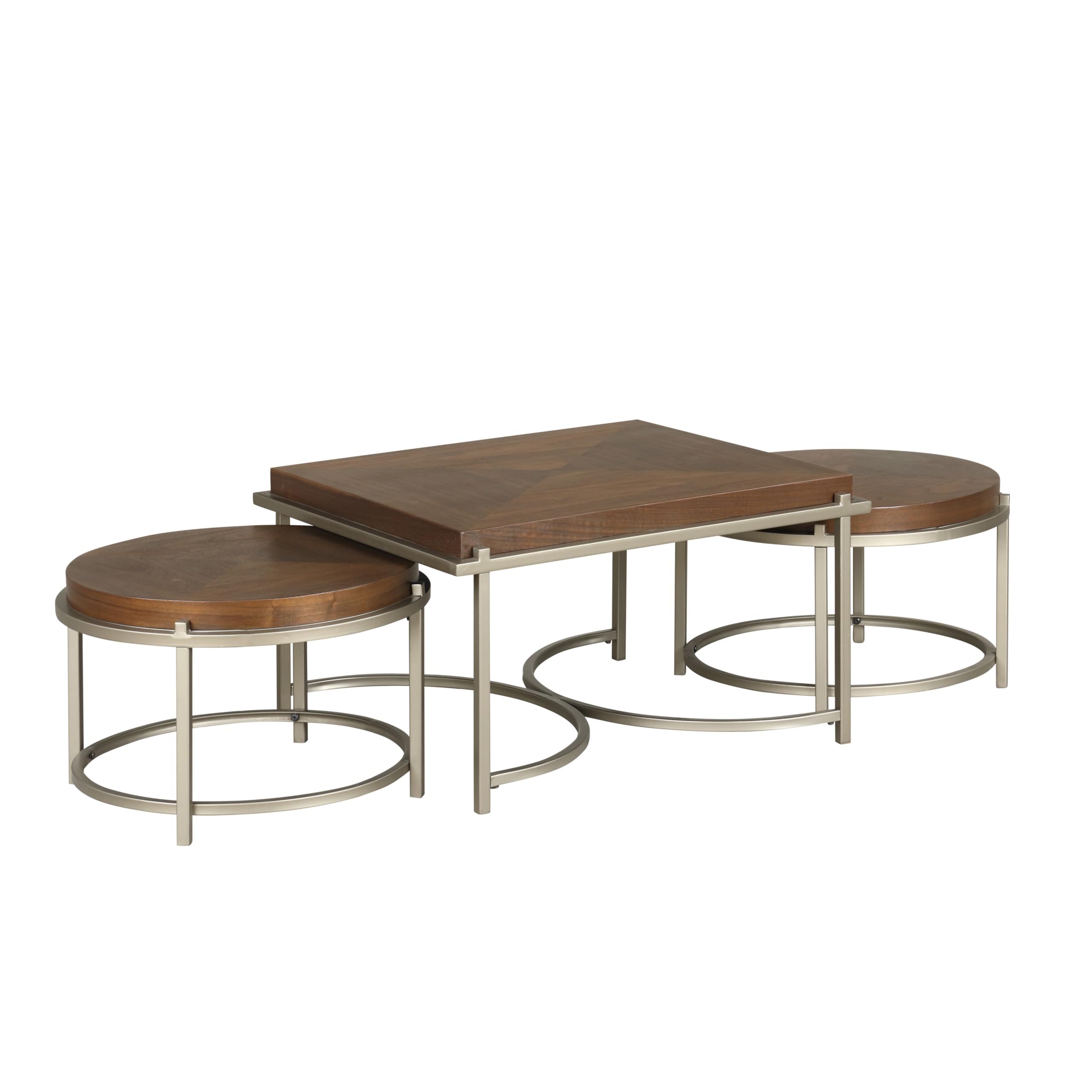 Orion Modern 3-Piece Nesting Coffee Table Set with Sturdy Golden Metal Base - Light Walnut Finish for Living Room, Office, Lounge & Bedroom | Space-Saving Design for Small Apartments & Home Decor