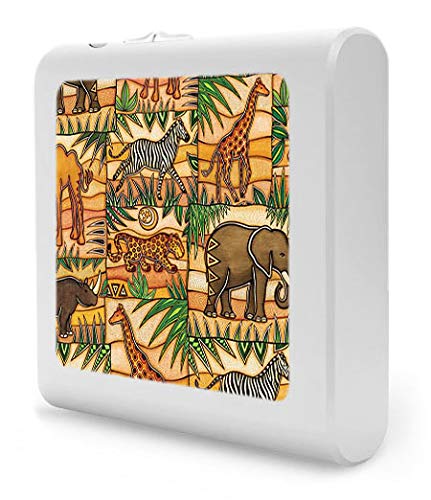 Dimmable LED Night Light with Auto On/Off Sensor, Adjustable Brightness & Warm White Light - Perfect for Bathroom, Hallway, Nursery & Bedroom (Safari Design by Dan Morris) - Create Cozy Ambiance for Nighttime Safety & Comfort