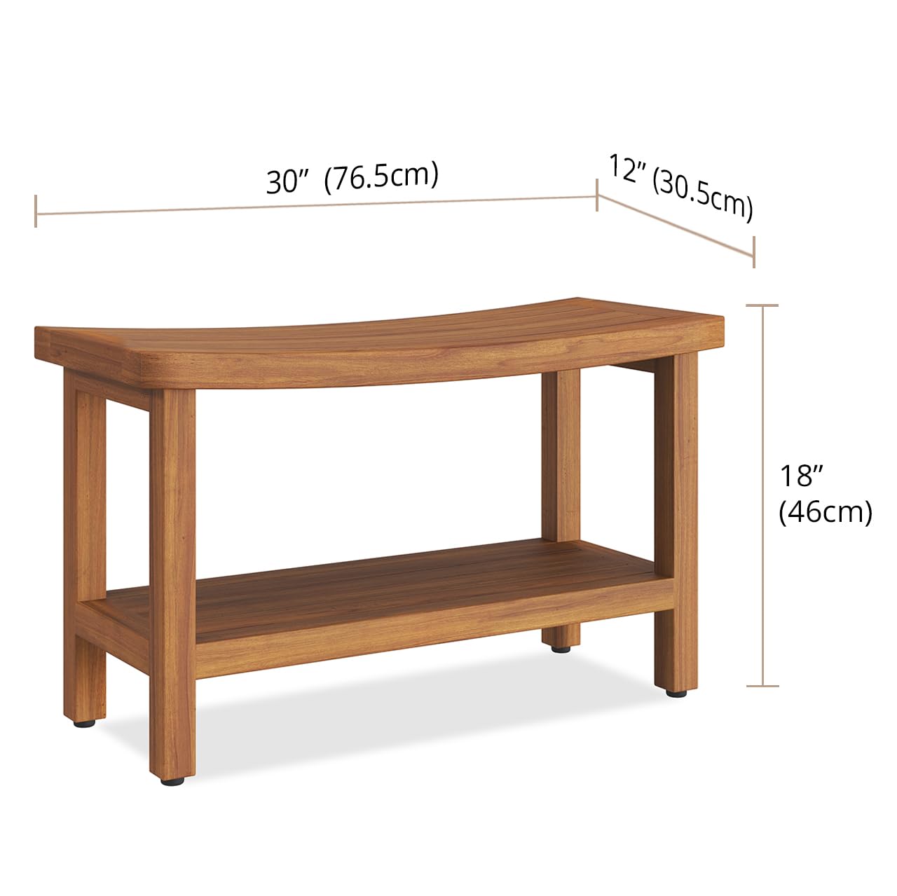 AquaTeak Patented 30 Inch Sumba Teak Shower Bench with Shelf - Waterproof Bath Seat for Spa, Sauna & Bathroom - Perfect for Elderly & Disabled Accessibility