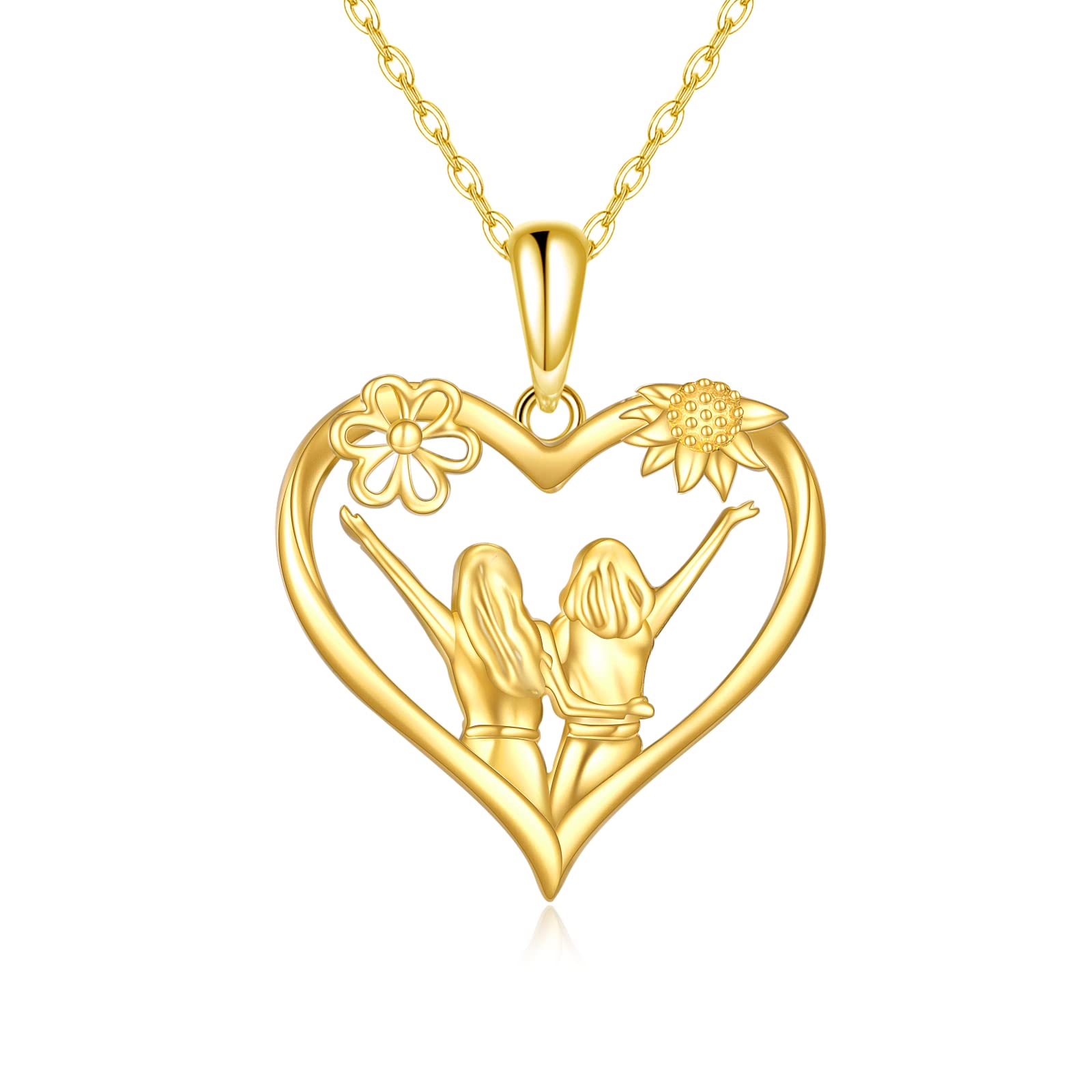 14K Real Gold Sister Necklace for Women - Heart Pendant Jewelry for Mom, Sister & Best Friend | Birthday, Mother's Day & Anniversary Gift | Perfect for Everyday Wear & Special Occasions