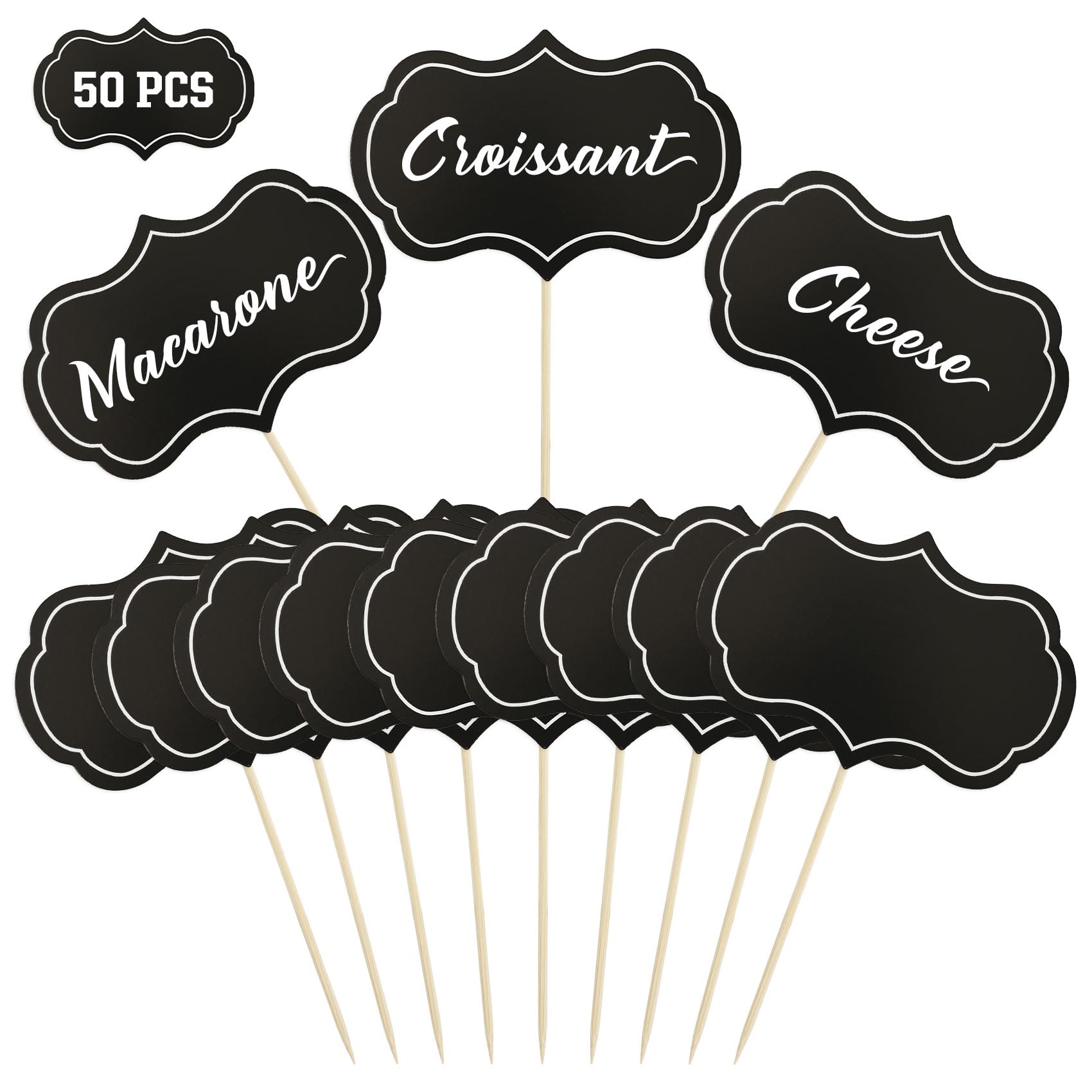 50-Pack Black Cheese Markers & Buffet Labels - Blank Toothpick Flags for Cheese Boards, Cupcake Picks, Chalkboard Food Signs - Perfect for Parties, Weddings & Catering Events