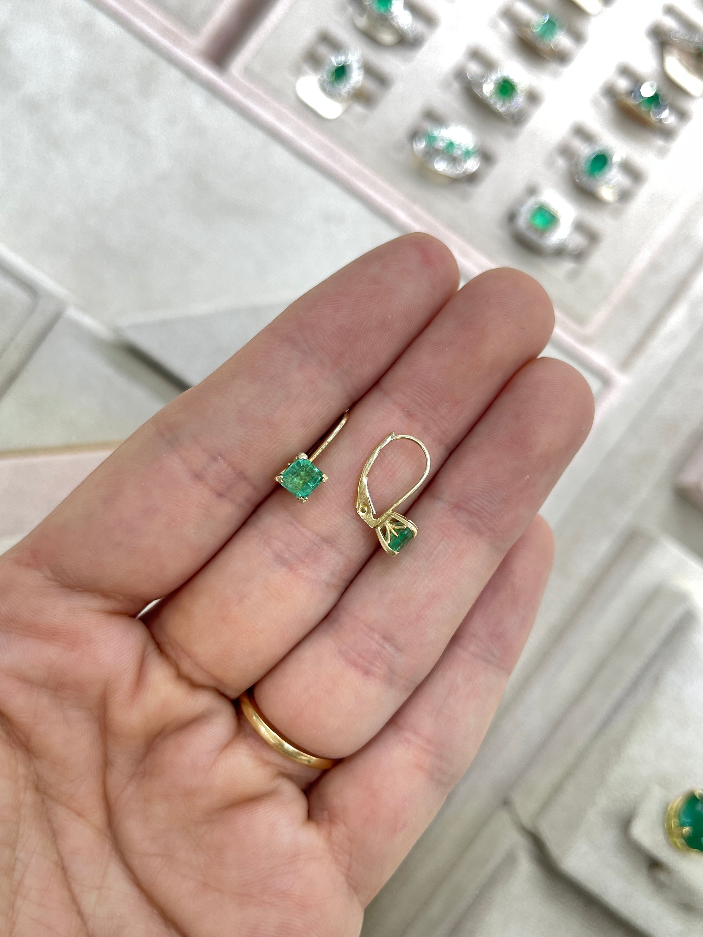 1.44tcw Square Emerald Leverback Fleur De Lis Earrings 14K Gold - Elegant Dangle Earrings for Women, Perfect for Weddings, Parties & Special Occasions