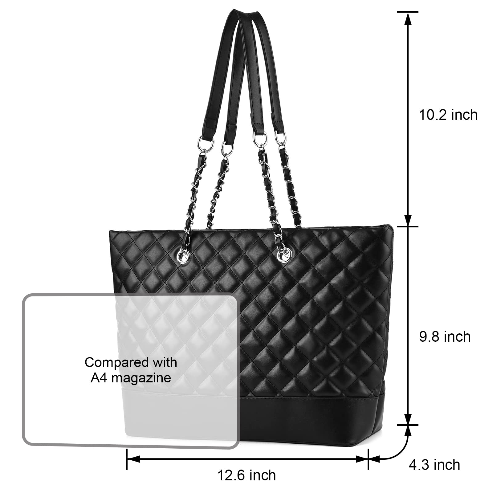 Women's Quilted Shoulder Bag - Lightweight Designer Tote with Chain Strap for Work & Travel