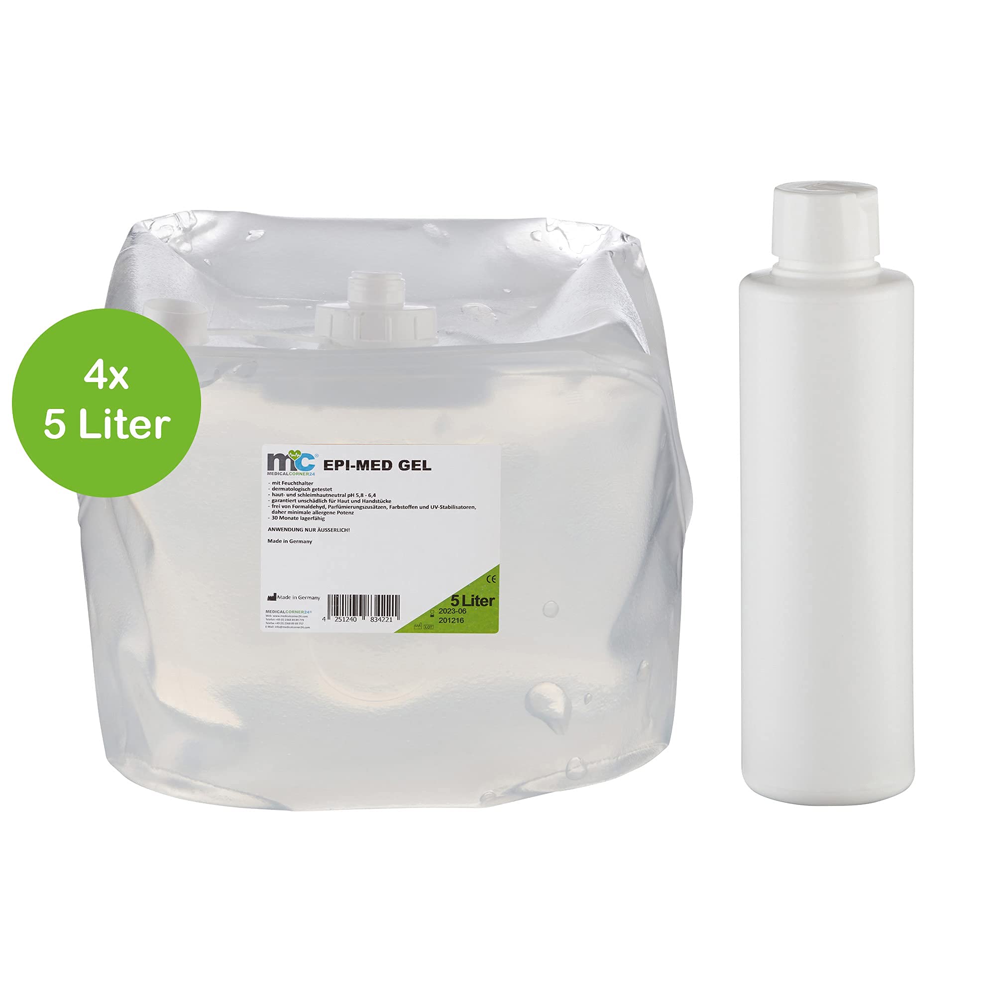 Epimed IPL Hair Removal Gel & Contact Gel - 4 x 5L Cubitainer with Empty Bottle - Professional Laser Hair Removal Treatment for Home Use