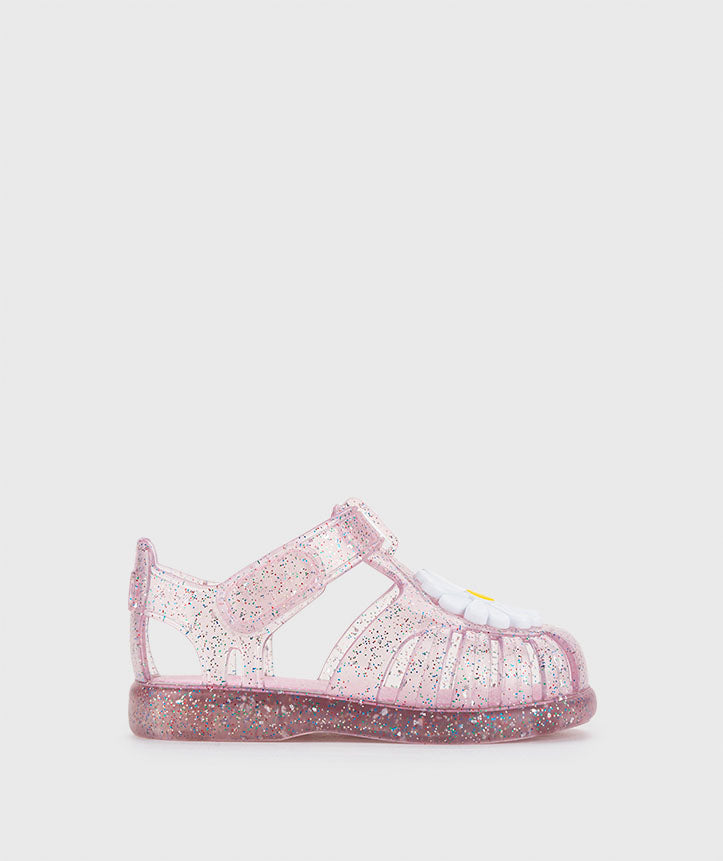 IGOR Girl's Tobby Gloss Floral Glitter Sandals - Rosa Multi Glitter | Comfortable Kids' Summer Shoes for Beach, Pool, and Outdoor Play