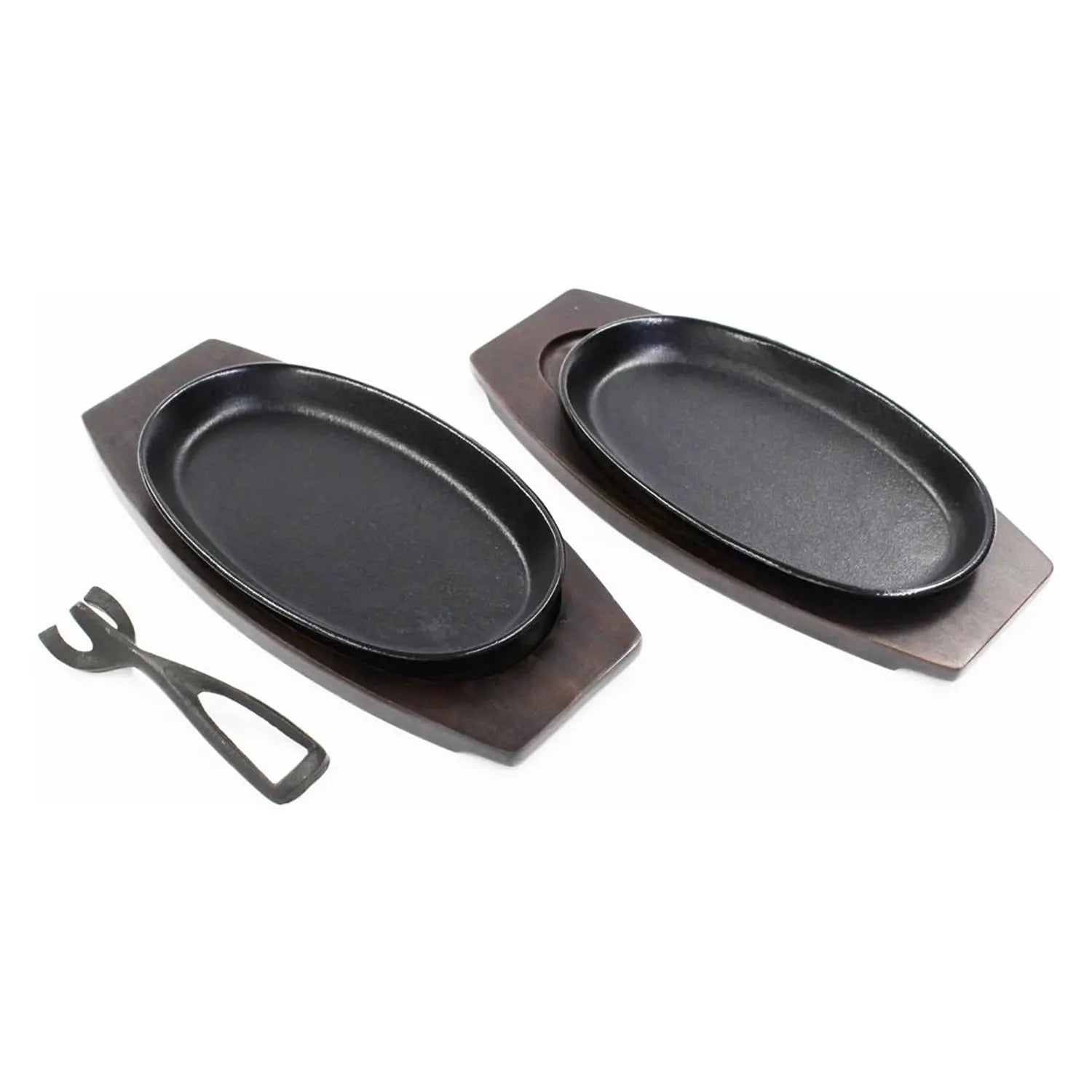 Asahi Premium Cast Iron Oval Sizzler Platter Set - 2 Piece Japanese Grill Plate for Steak, Fajitas & Sizzling Dishes - Perfect for BBQ, Camping & Restaurant Style Dining