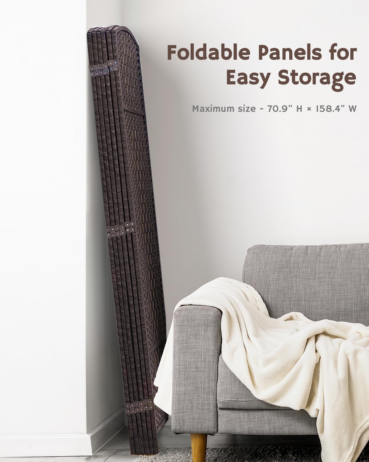 JOSTYLE 6ft Tall Extra Wide Folding Room Divider Privacy Screen - Diamond Double-Weave Freestanding Partition for Home Office, Bedroom & Living Room (Espresso, 8-Panel)