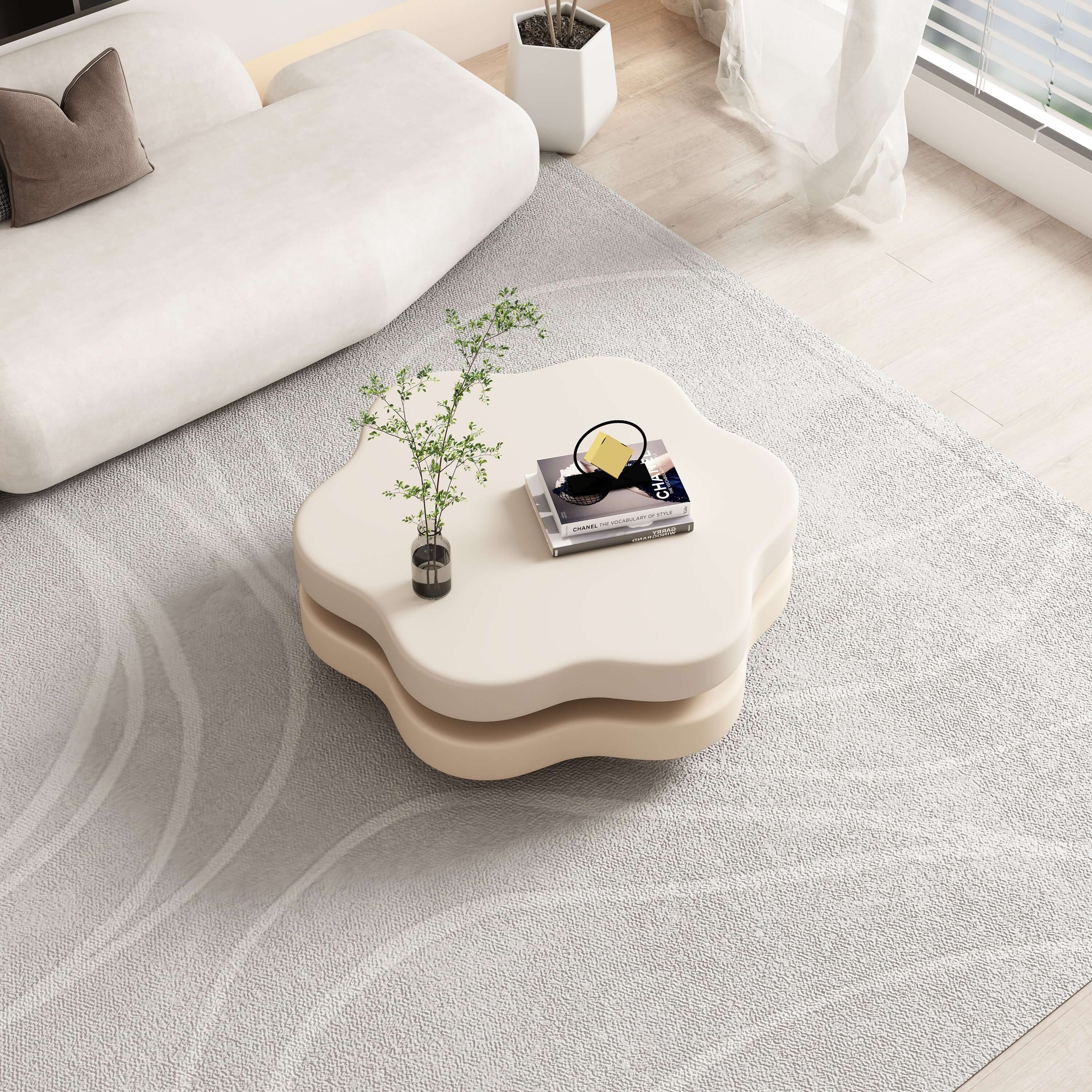Modern Cloud Coffee Table with Rotating Shelf - Round Living Room End Table for Small Spaces - Perfect for Apartments, Dorms & Cozy Home Decor