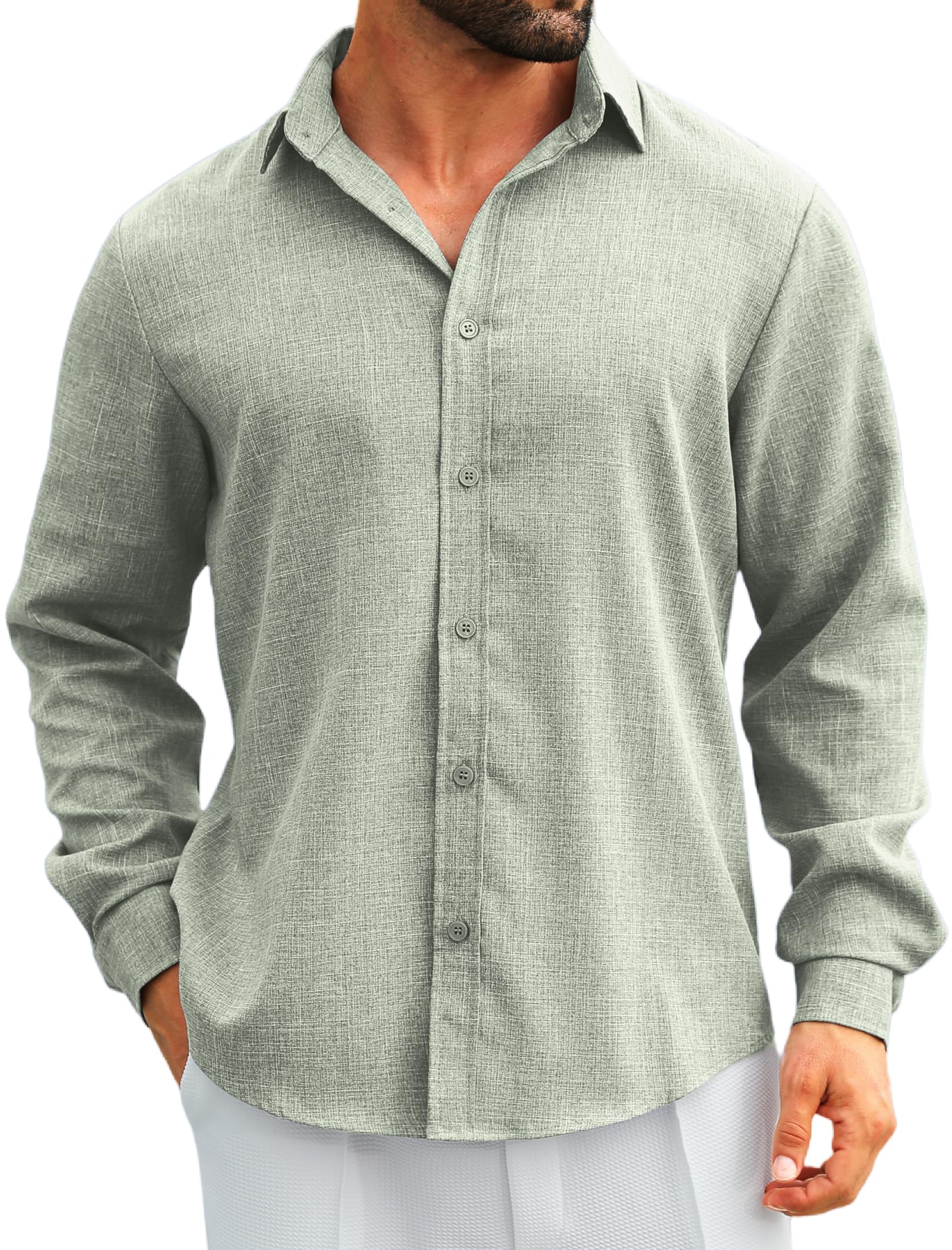 MAPICK Men's Linen Shirt - Long Sleeve Button Down Casual Dress Shirt for Beach Vacation & Fall Outfits - Breathable Summer & Autumn Tops for Work, Travel and Outdoor Activities