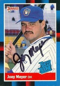 Joey Meyer Autographed 1988 Donruss Rookie #36 Baseball Card - Milwaukee Brewers Memorabilia for Collectors & Sports Fans
