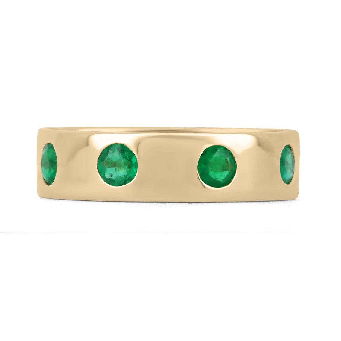 0.50tcw 18K Gold Round Colombian Emerald Bezel Solid Wedding Band Ring for Women - Perfect for Engagement, Anniversary, and Bridal Jewelry Gifts